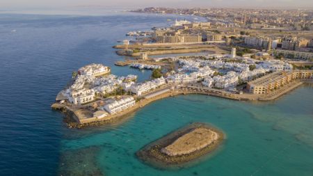 Aerial shot of the Red Sea beach in Hurghada City, Hurghada day trips
